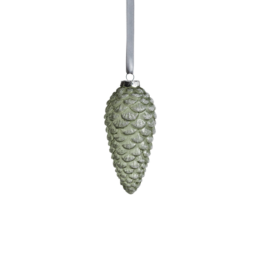 Pine Cone Glass Ornament with Glitter - Green - Holiday Ornaments by Carlyle Avenue