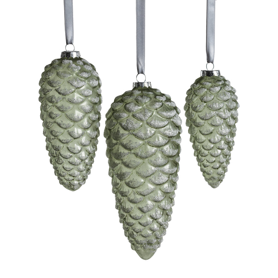 Pine Cone Glass Ornament with Glitter - Green - Holiday Ornaments by Carlyle Avenue