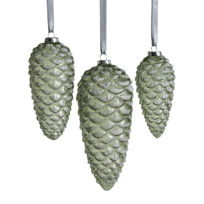 Pine Cone Glass Ornament with Glitter - Green - Holiday Ornaments by Carlyle Avenue