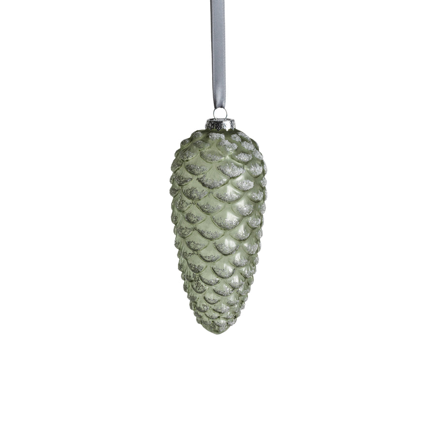 Pine Cone Glass Ornament with Glitter - Green - Holiday Ornaments by Carlyle Avenue