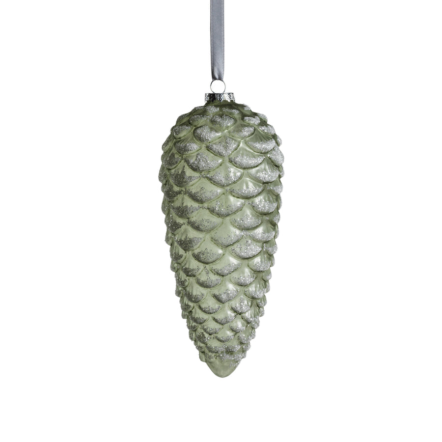 Pine Cone Glass Ornament with Glitter - Green - Holiday Ornaments by Carlyle Avenue