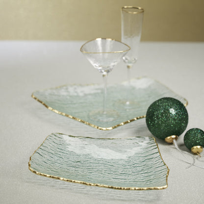 Textured Rectangular Organic Shape Plate w/Jagged Gold Rim - Tableware by Carlyle Avenue