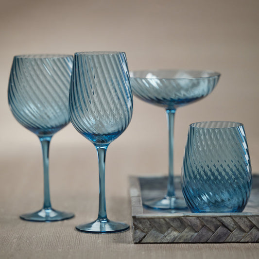 Savoy Optic Swirl Glassware - Blue - Drinkware Sets by Carlyle Avenue