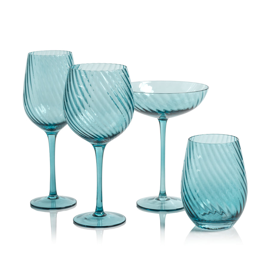 Savoy Optic Swirl Glassware - Blue - Drinkware Sets by Carlyle Avenue
