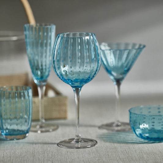 Portofino White Dot Glassware - Aqua Blue - Drinkware by Carlyle Avenue