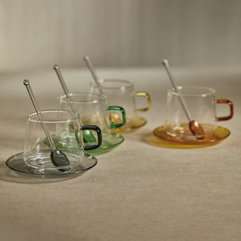 Baglioni Glass Tea and Coffee Cup w/Saucer (Set of 4) - Drinkware by Carlyle Avenue
