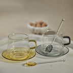 Baglioni Glass Tea and Coffee Cup w/Saucer (Set of 4) - Drinkware by Carlyle Avenue