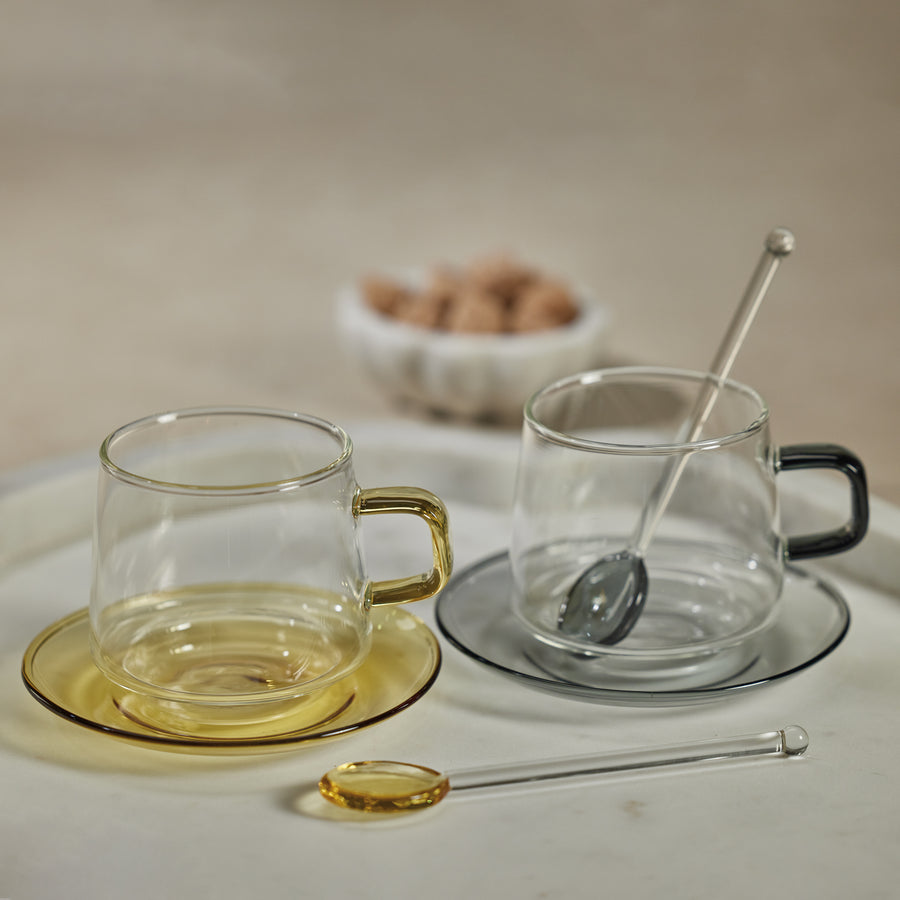 Baglioni Glass Tea and Coffee Cup w/Saucer (Set of 4) - Drinkware by Carlyle Avenue