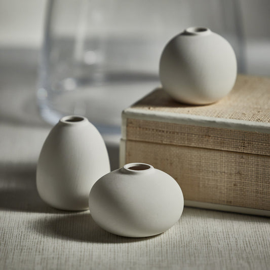 Tresco Clay Bud Vases - Set of Three Assorted - Matt White - Vases by Carlyle Avenue