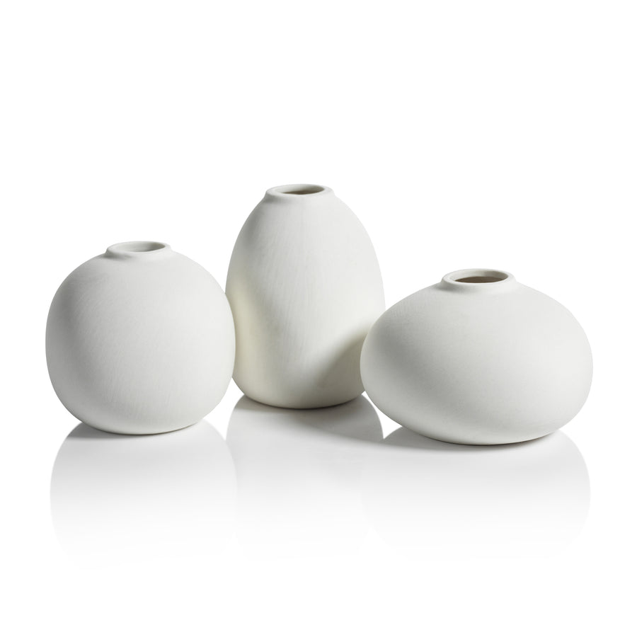 Tresco Clay Bud Vases - Set of Three Assorted - Matt White - Vases by Carlyle Avenue