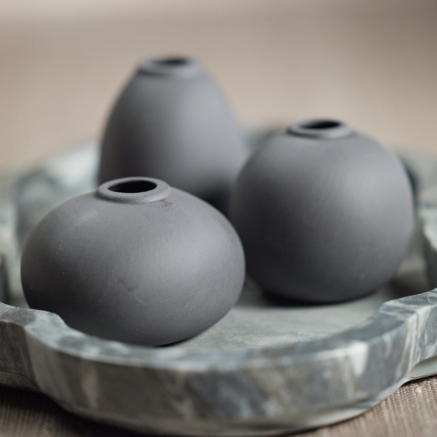 Tresco Clay Bud Vases - Set of Three Assorted - Matt Charcoal - Vases by Carlyle Avenue