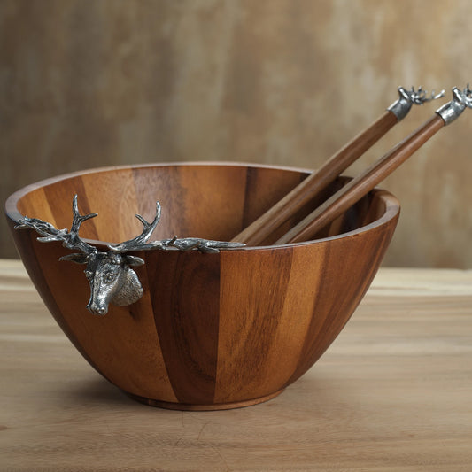 St. Anton Wood and Pewter Stag Head Salad Bowl - CARLYLE AVENUE