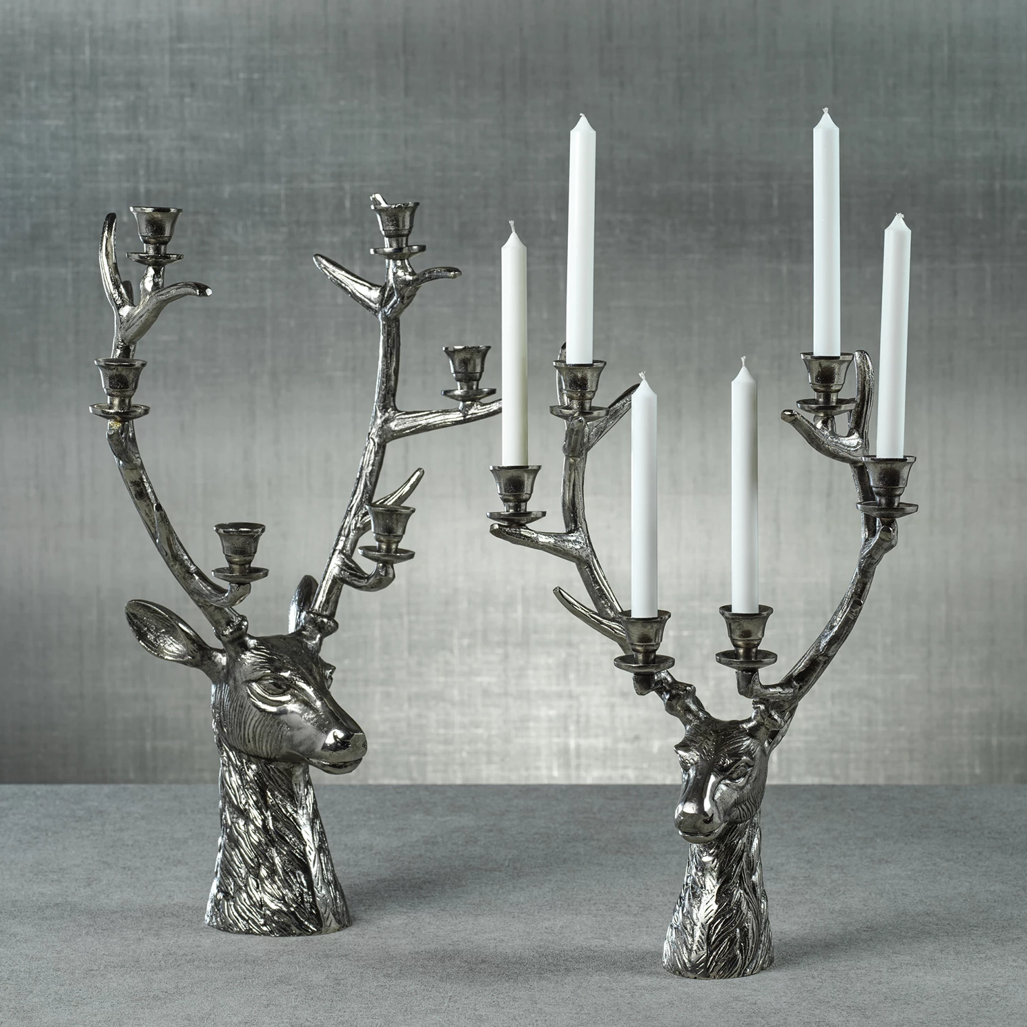 Stag Head 6 Tier Candleholder - Silver Antique - 2 Sizes - Candle Holders by Carlyle Avenue