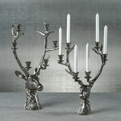 Stag Head 6 Tier Candleholder - Silver Antique - 2 Sizes - Candle Holders by Carlyle Avenue