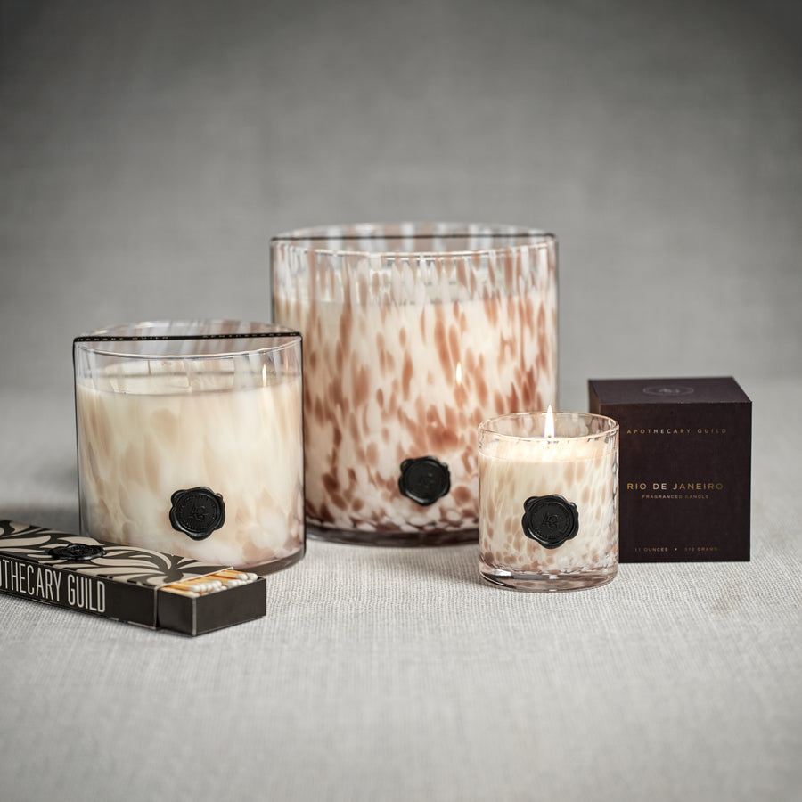 AG Opal Glass Candle - White & Taupe - Rio de Janeiro - Candles by Carlyle Avenue