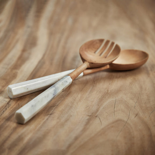 Wooden Salad Servers with Marble Handles - Tableware by Carlyle Avenue
