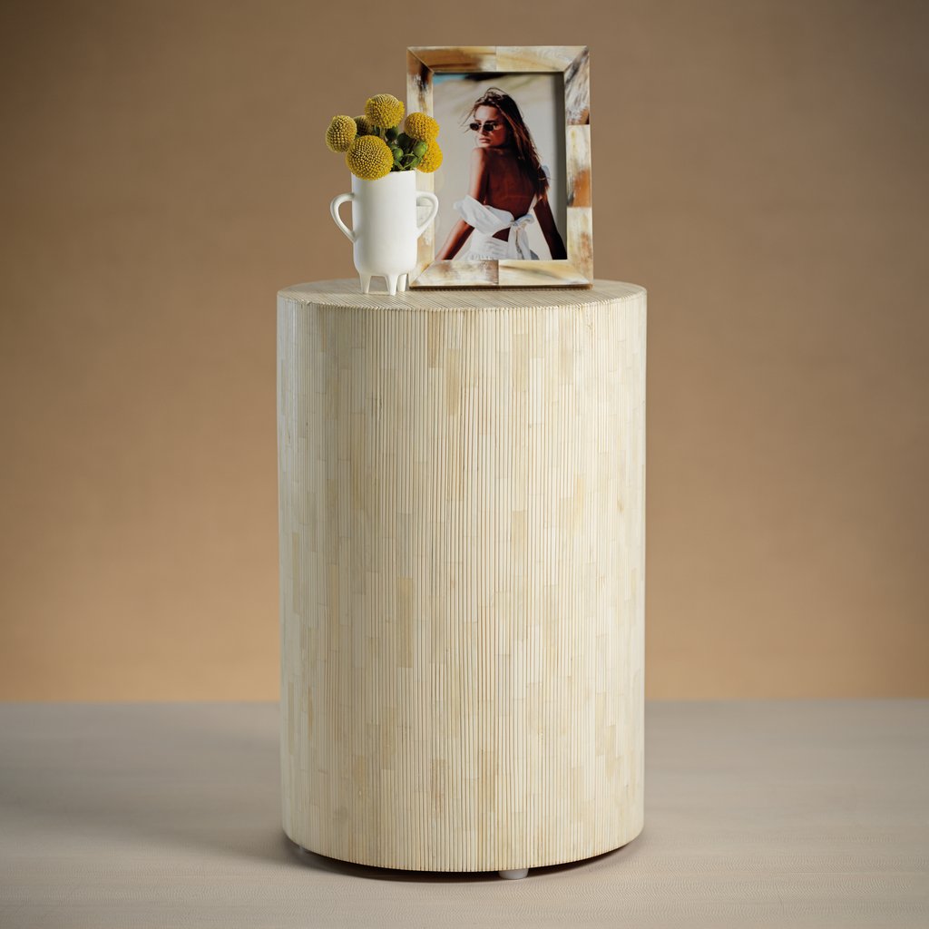 Natural Bone Inlay Pinstripe Round Stool - Furniture by Carlyle Avenue