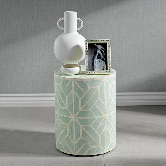 Bone Inlay Geometric Round Stool - Furniture by Carlyle Avenue