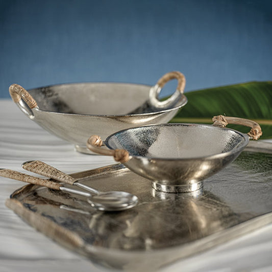 Aluminum Bowl w/Rattan Handles - Bowls by Carlyle Avenue