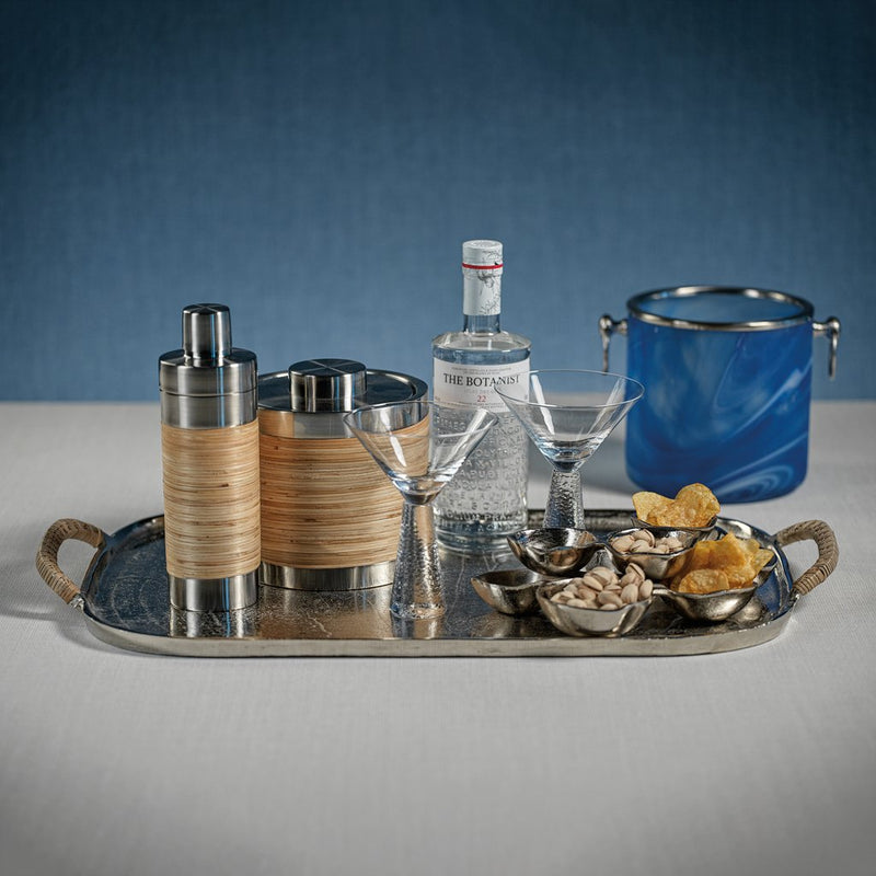 Mendocino Aluminum Tray with Rattan Wrapped Handles - Tray by Carlyle Avenue