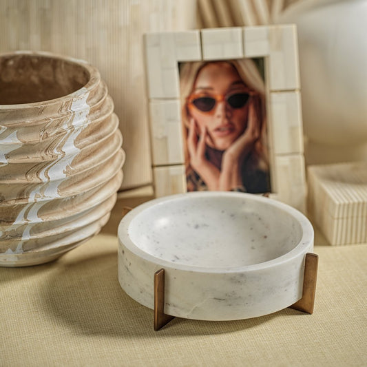 St. Ives Bone Inlaid Photo Frame with Brass Trim - Natural - Picture Frames by Carlyle Avenue