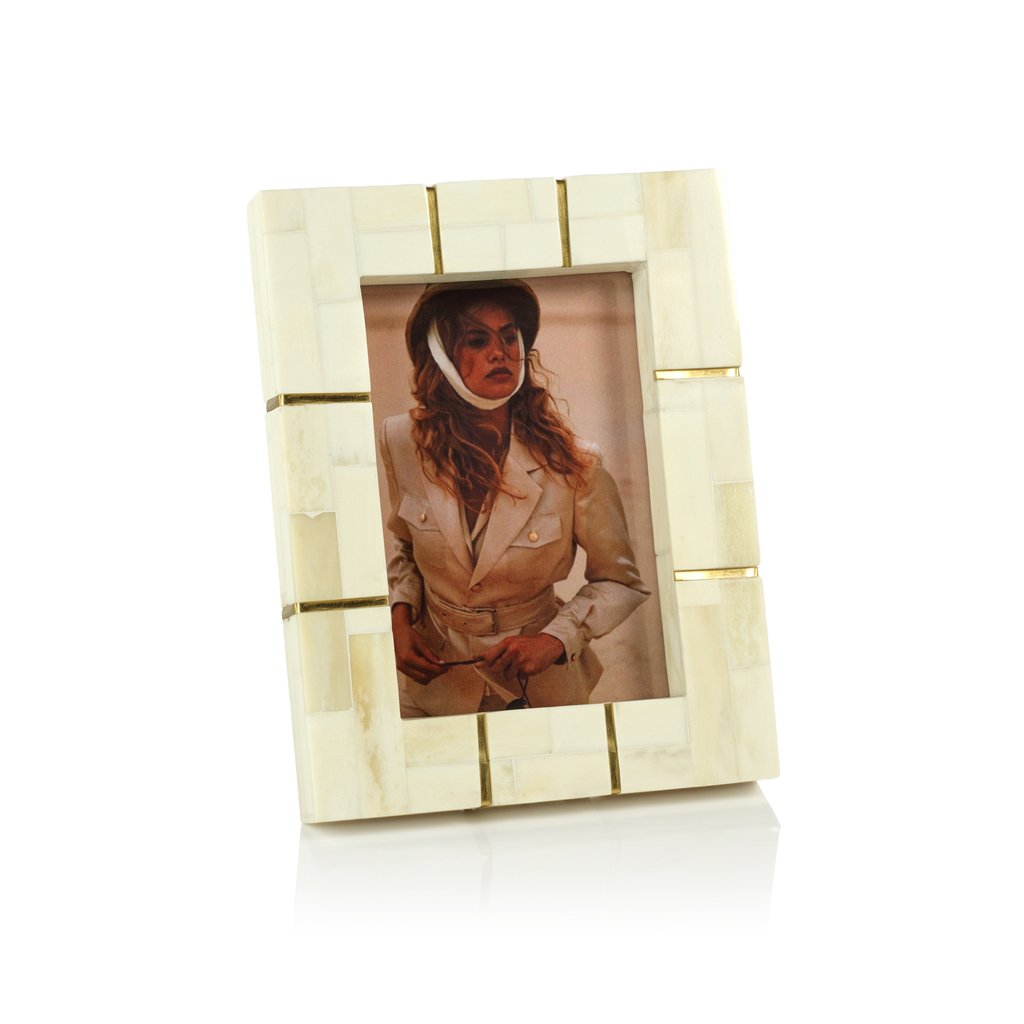 St. Ives Bone Inlaid Photo Frame with Brass Trim - Natural - Picture Frames by Carlyle Avenue