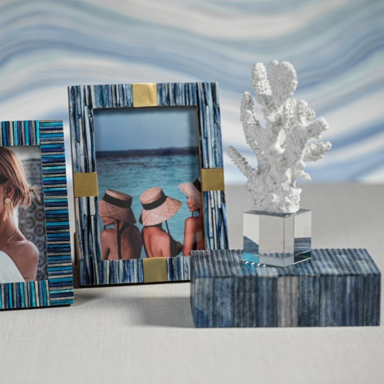 Palermo Blue Bone Inlay Photo Frame w/Brass Trim - Picture Frames by Carlyle Avenue