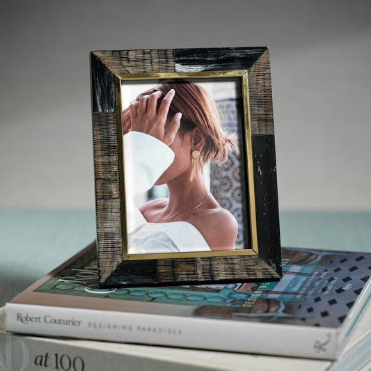 Black Shagrin Photo Frame with Inner Brass Trim - Picture Frames by Carlyle Avenue