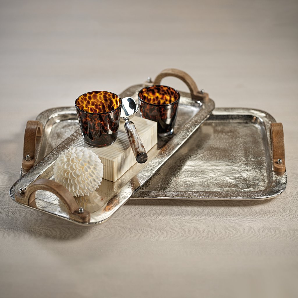 Barcelona Nickel Aluminum Tray w/Wooden Handles - Trays by Carlyle Avenue