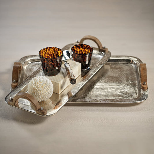 Barcelona Nickel Aluminum Tray w/Wooden Handles - Trays by Carlyle Avenue