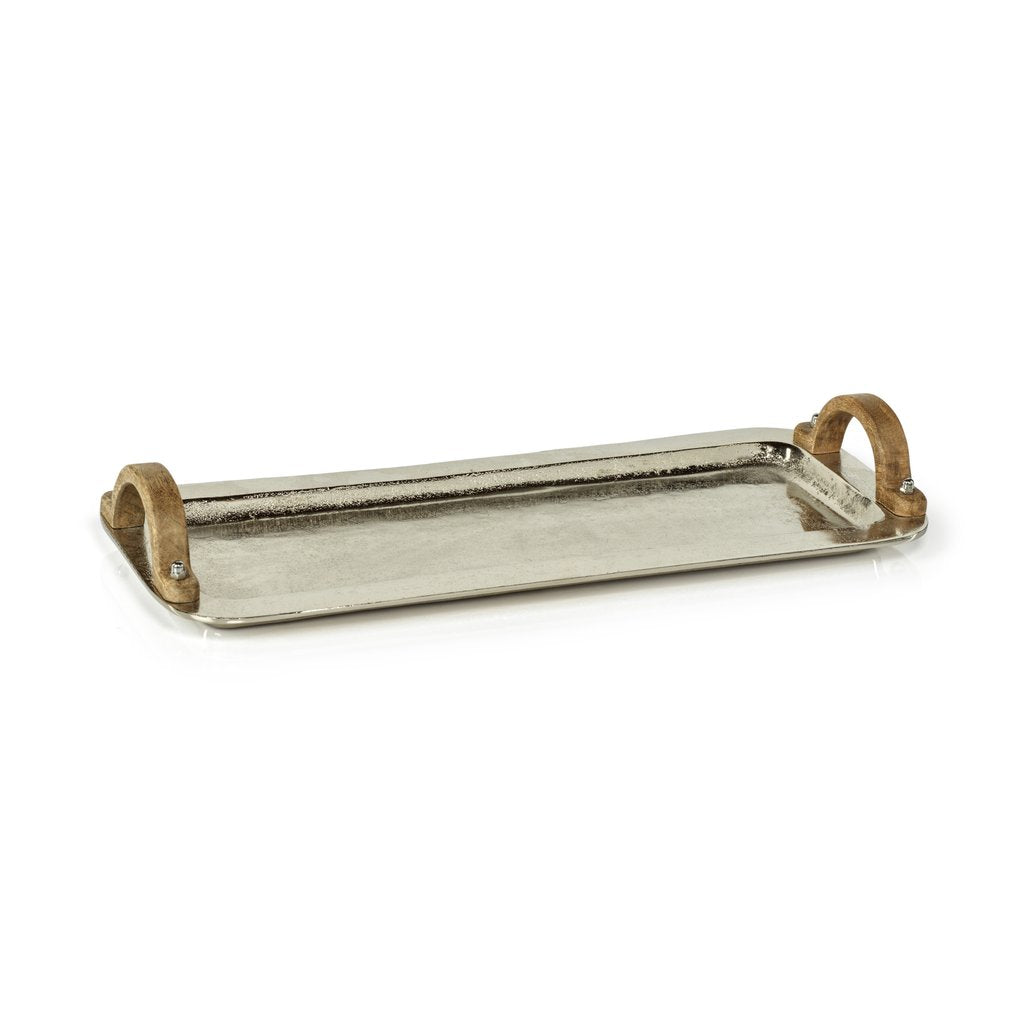 Barcelona Nickel Aluminum Tray w/Wooden Handles - Trays by Carlyle Avenue
