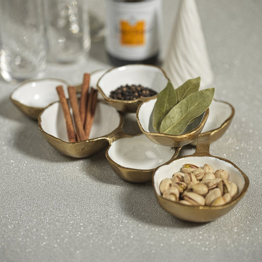 Small Cluster of Eight Serving Bowls - Gold and White - Serveware by Carlyle Avenue