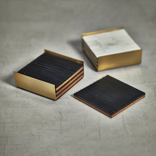Ribbed Bone Coasters w/Brass Tray - Coasters by Carlyle Avenue