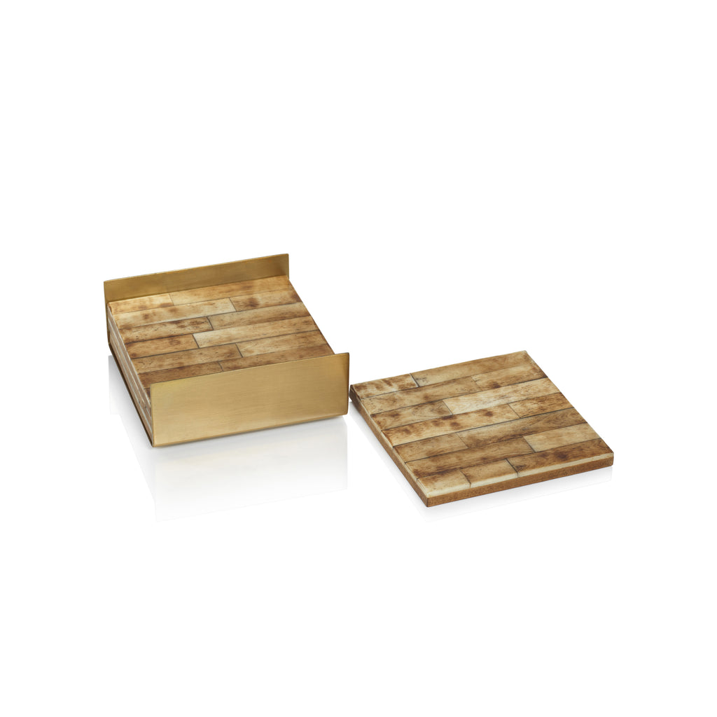 Antique Bone Coaster Set in Metal Tray - Brown & Gold - Coasters by Carlyle Avenue