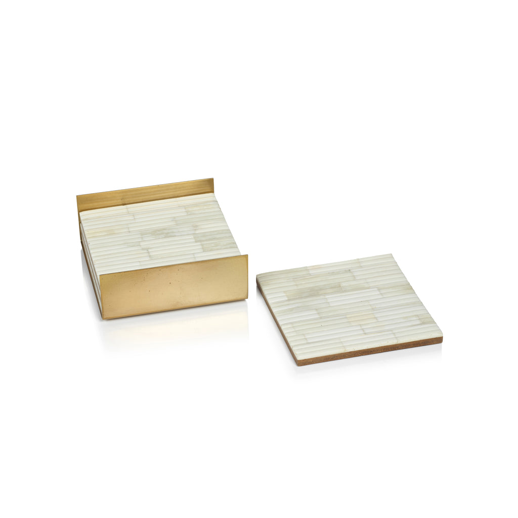 Ribbed Bone Coasters w/Brass Tray - Coasters by Carlyle Avenue