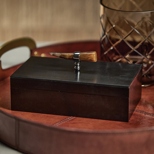Côte d'Ivoire Box w/Horn Design Handle - Black - Boxes by Carlyle Avenue