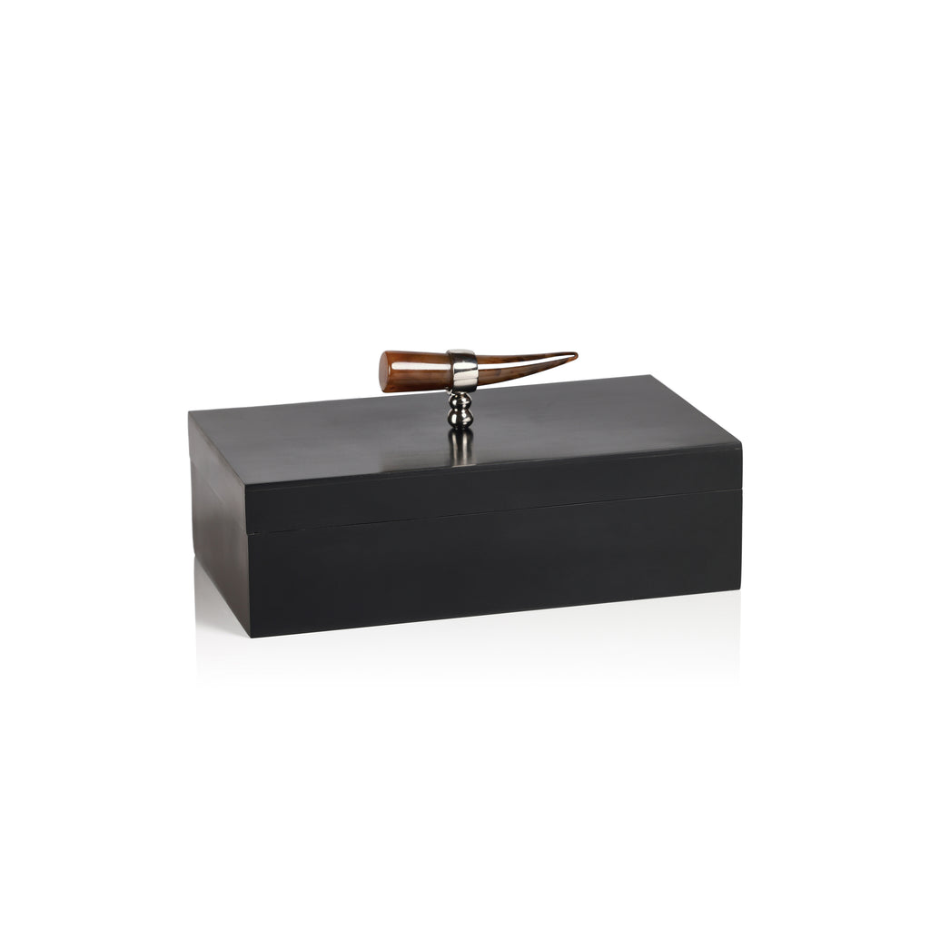 Côte d'Ivoire Box w/Horn Design Handle - Black - Boxes by Carlyle Avenue