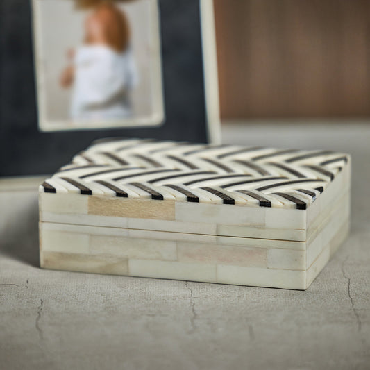Capuchin Ivory Bone & Shagrin Braided Box - Brown & White - Boxes by Carlyle Avenue