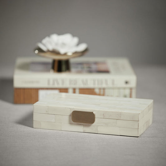 White Bone Design Box w/Brass Knob - Boxes by Carlyle Avenue