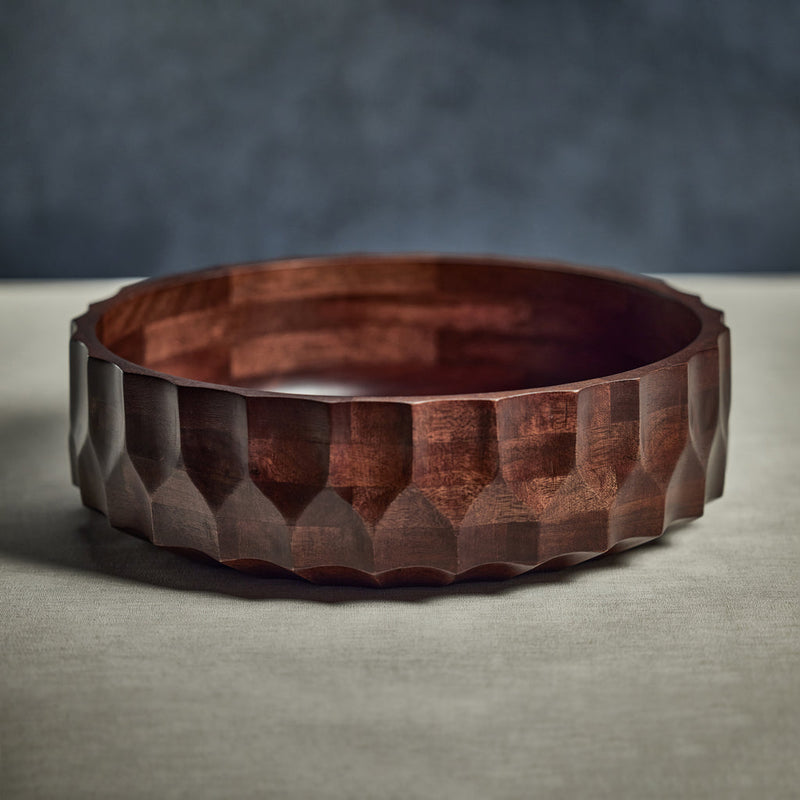 Carved Mango Wood Bowl - Walnut Finish - Decorative Bowls by Carlyle Avenue