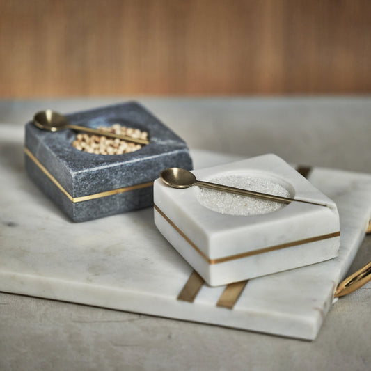 Marble Square Salt & Pepper Bowl w/Spoon - Salt & Pepper Shakers by Carlyle Avenue
