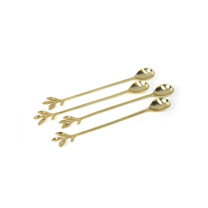 Leaves Cocktail Spoons - Gold - Set of 4 - Cocktail & Barware Tool Sets by Carlyle Avenue