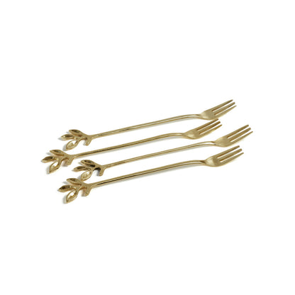 Leaves Cocktail Forks - Gold - Set of 4 - Cocktail & Barware Tool Sets by Carlyle Avenue