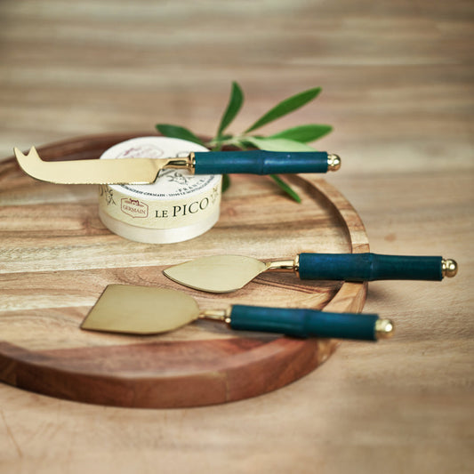Bamboo & Matte Gold Steel Cheese Tools - Set of 3 - Tableware by Carlyle Avenue
