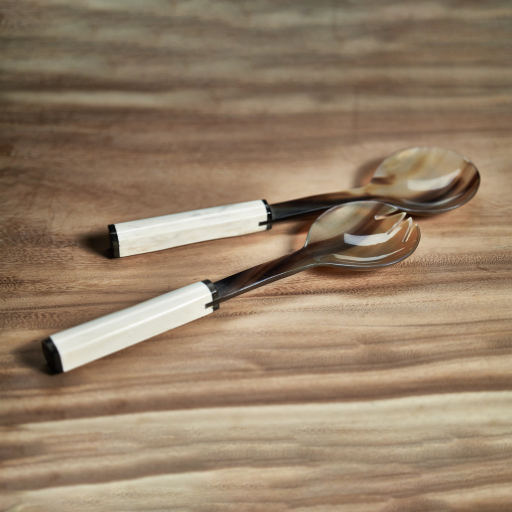 Variegated Horn with Bone Handle Salad Server Set - Tableware by Carlyle Avenue