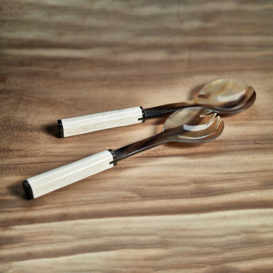 Variegated Horn with Bone Handle Salad Server Set - Tableware by Carlyle Avenue