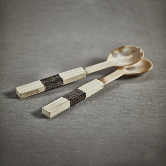 Variegated Horn w/Bone Etched Handle Salad Servers - Light - Tableware by Carlyle Avenue