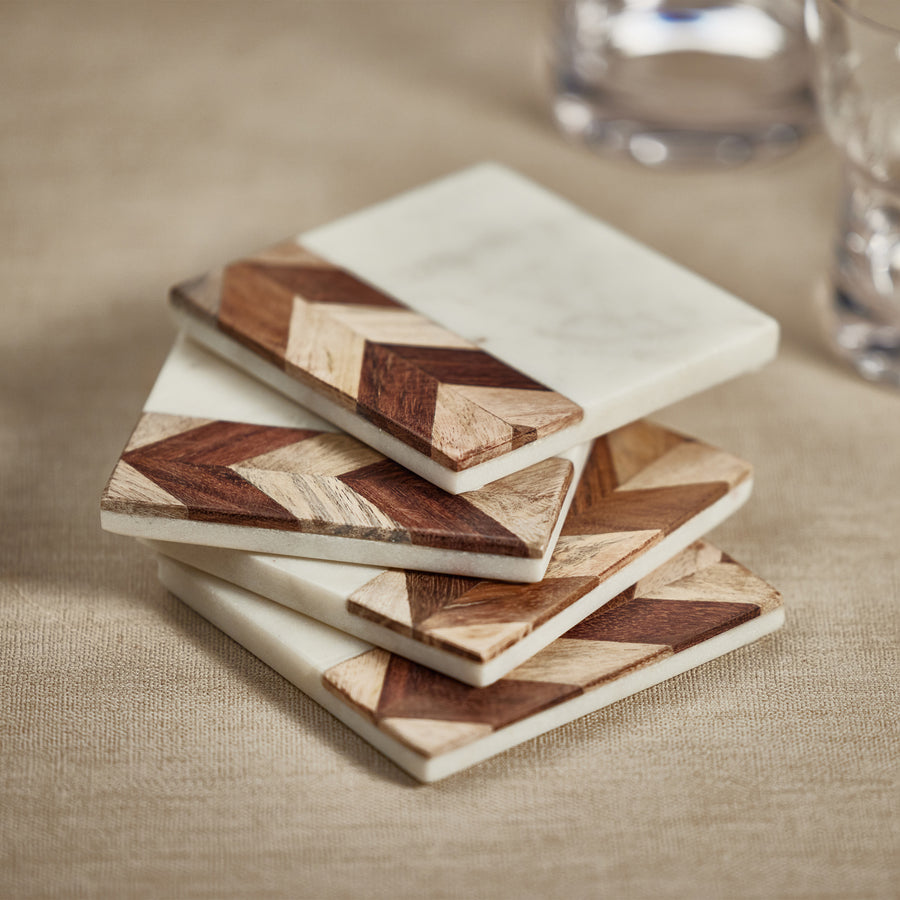 Milan Marble with Chevron Design Wood Coasters - Coasters by Carlyle Avenue