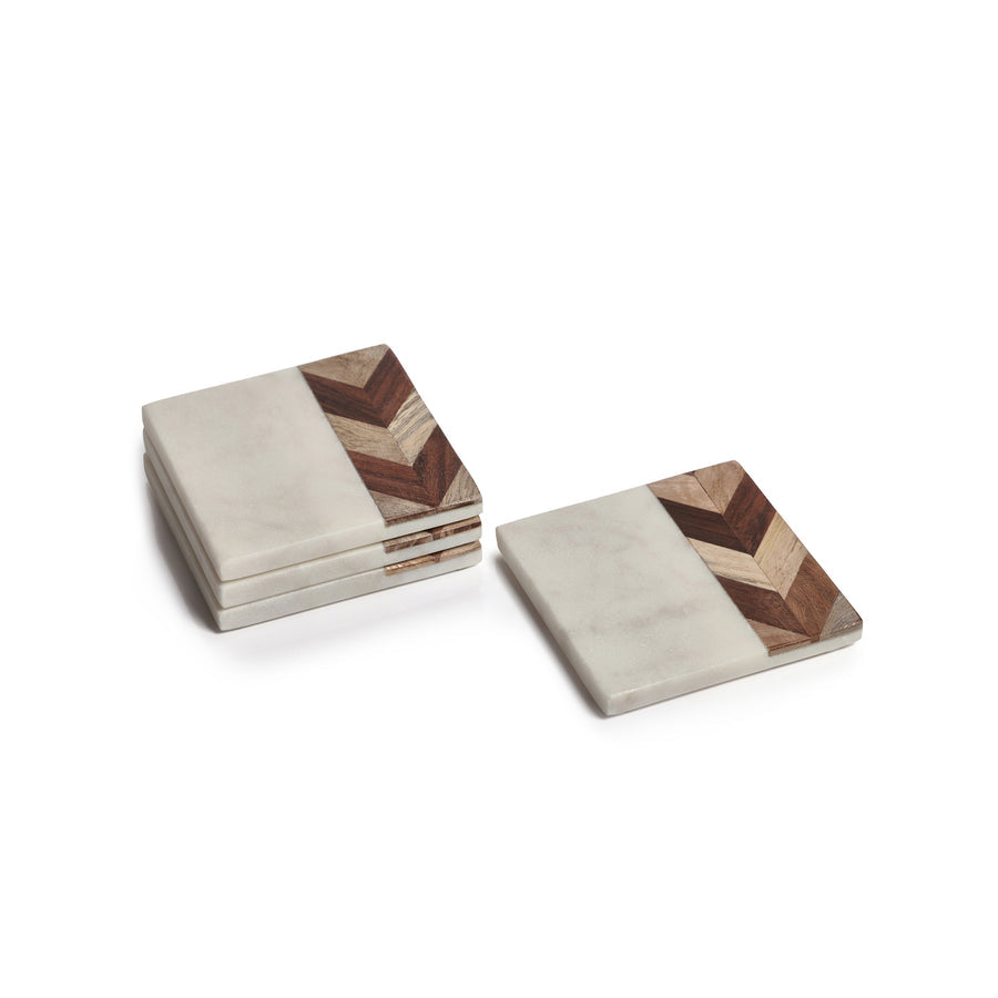 Milan Marble with Chevron Design Wood Coasters - Coasters by Carlyle Avenue
