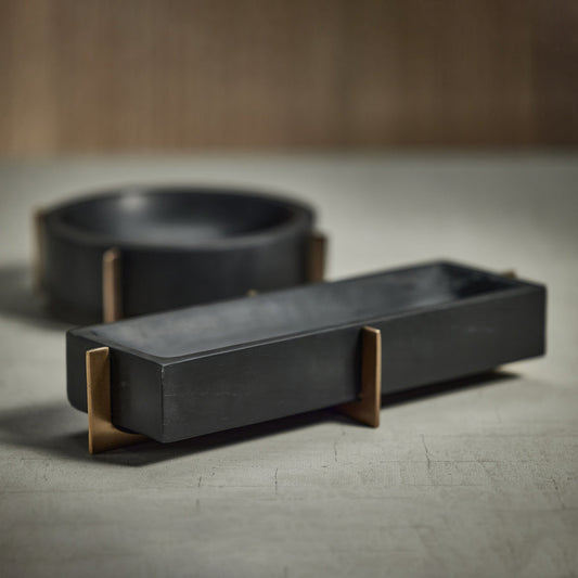 Black Marble Tray on Metal Base - Black and Gold - Decorative Trays by Carlyle Avenue